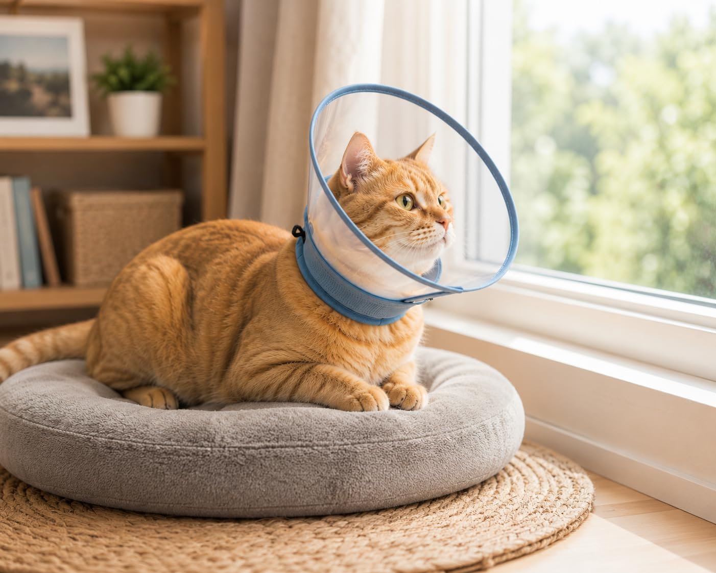 Avont Adjustable Cat Cone Collar, Alternative Anti-Lick E-Collar, Protective Recovery Elizabethan Cone After Surgery Recovery & Skin Protection for Kittens Puppy Small Dog to Stop Licking -Blue(L)