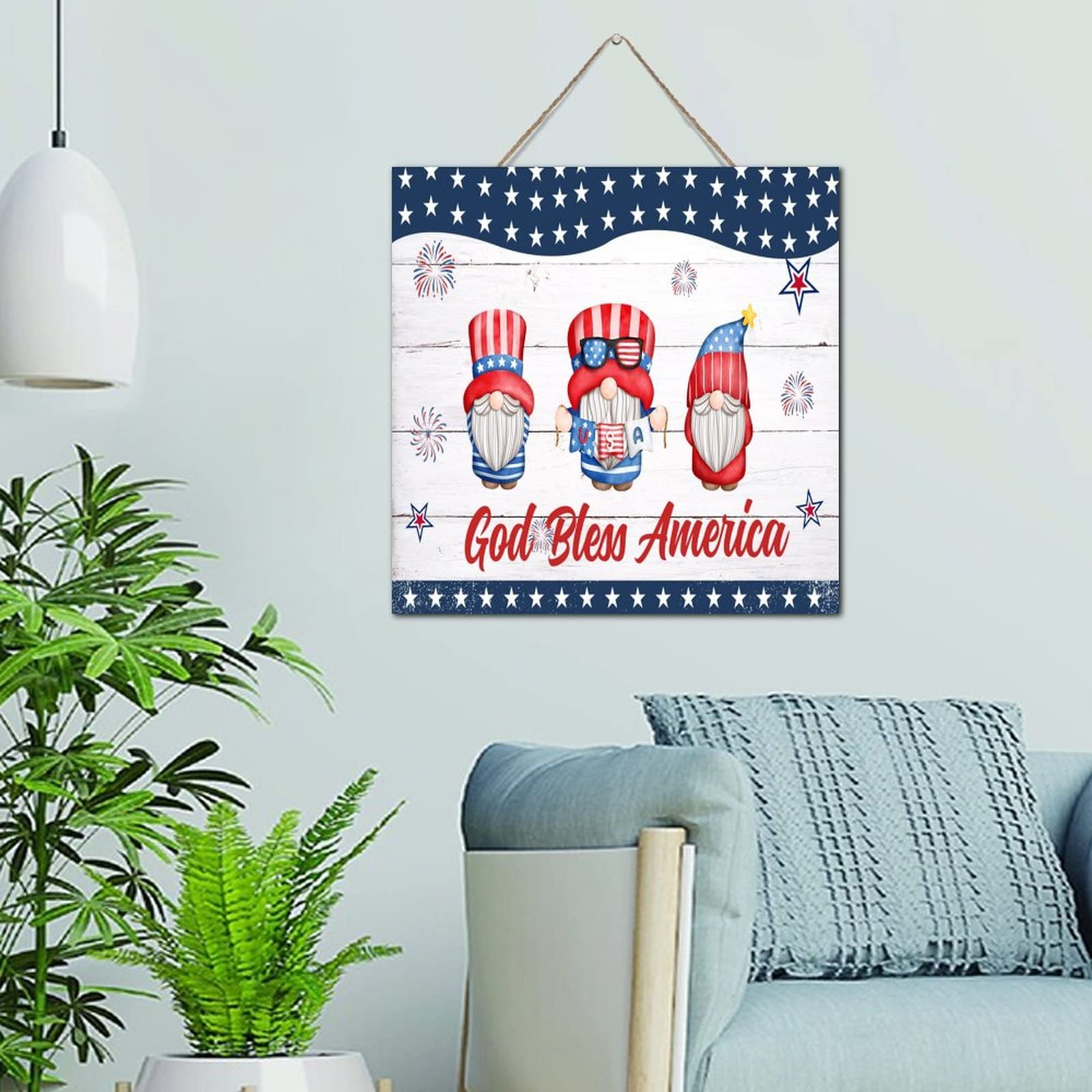Plaque en bois God Bless America pour chalet et chambre style rétro rustique