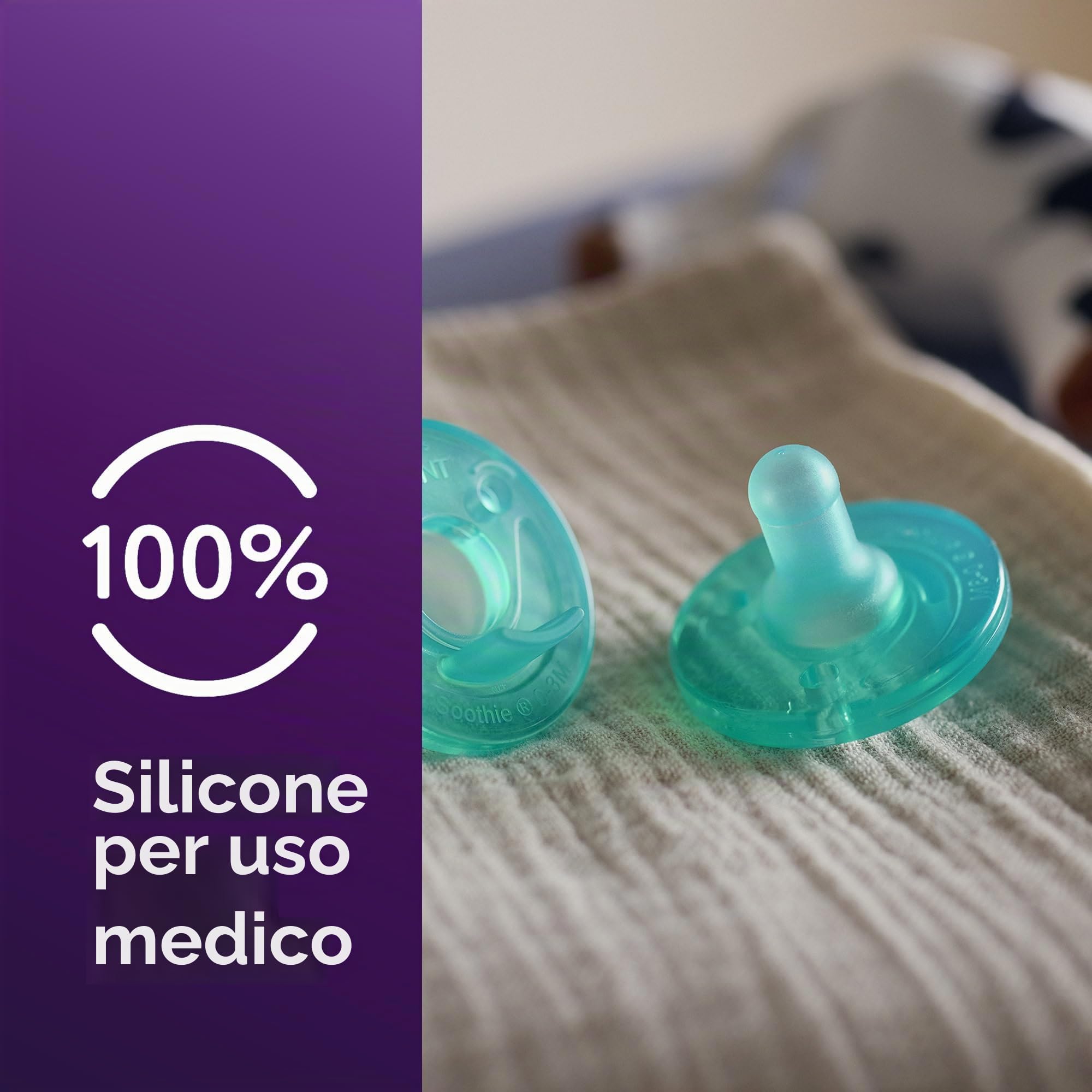 Philips AVENT Soothie - Ciucci 100% silicone per bambini da 0 a 3 mesi, design monopezzo, senza BPA, extra resistenti, verde, confezione da 4, modello SCF190/41