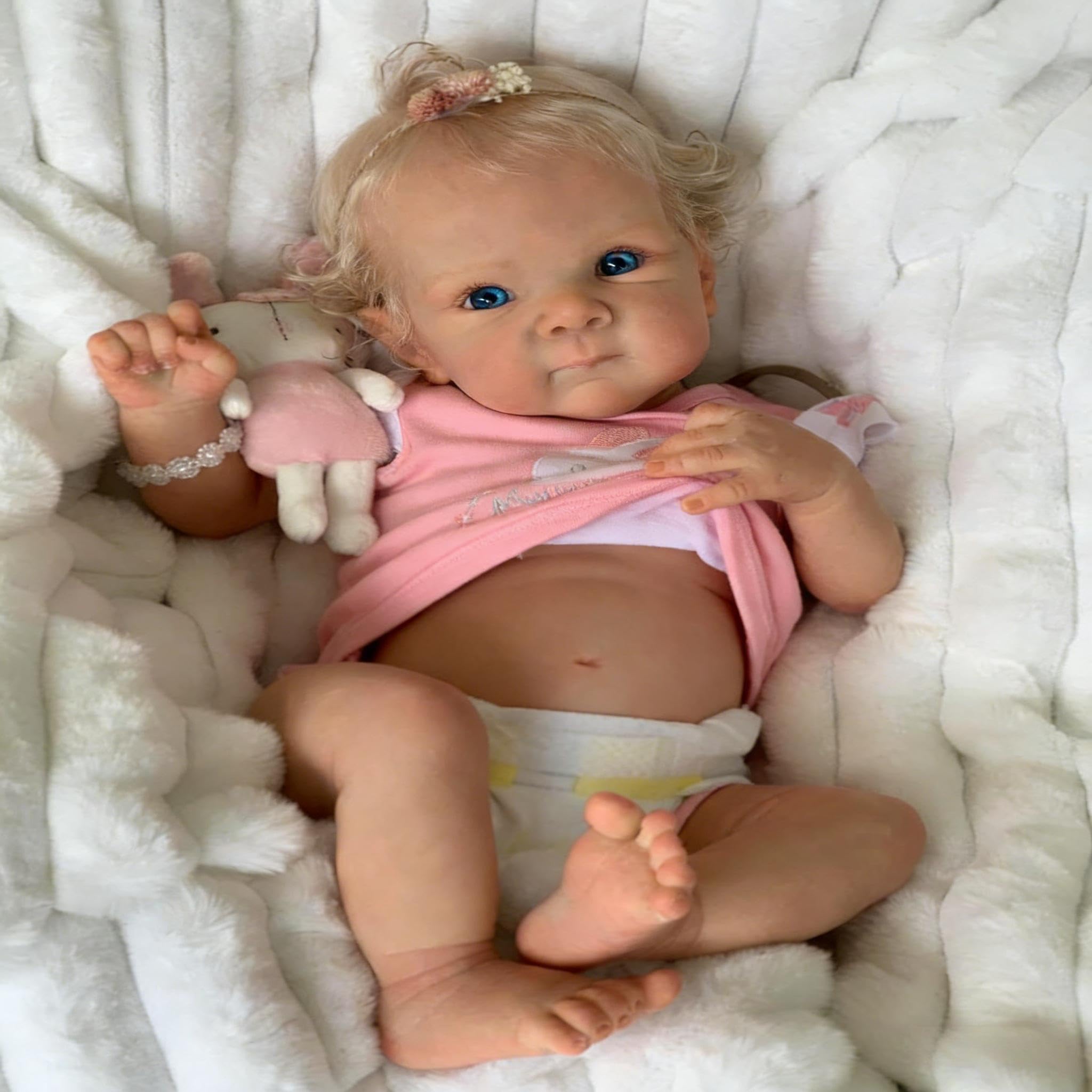 ROSHUAN Blonde Lifelike Reborn Baby Dolls Silicone Full Body Girl 18 inch Realistic Newborn Silicone Baby Dolls Anatomically Correct Girl Soft Body Weighted Real Looking Bebe Toddler Kids Gifts