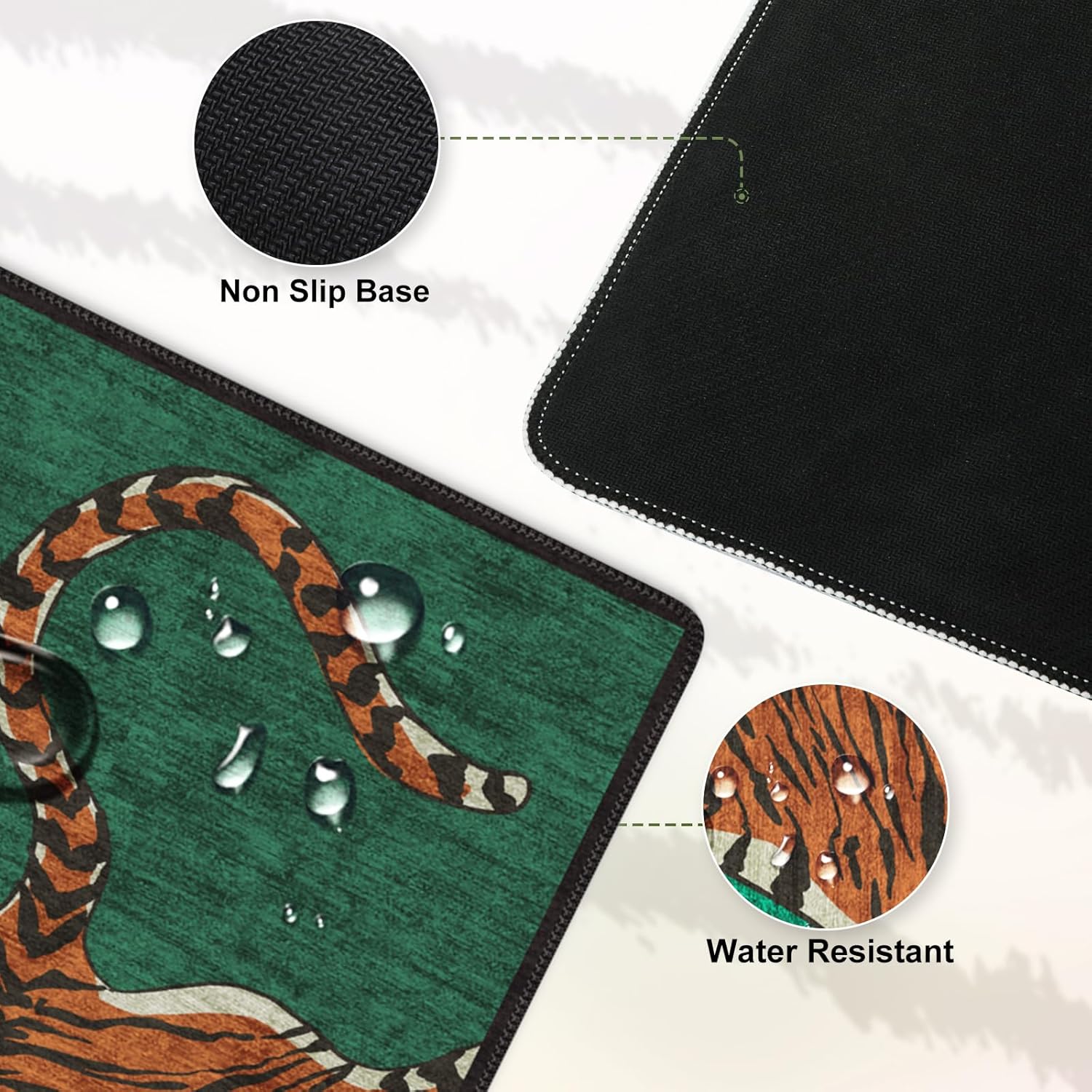 Tiger Desk Mat for Keyboard and Mouse, Non Slip Large TigerHide Desk Mat, Smooth Gaming Mouse Pad, Long Mouse Pad for Gaming Office Home 35.4 x 15.7 Inches (Emerald Green) - Image 3