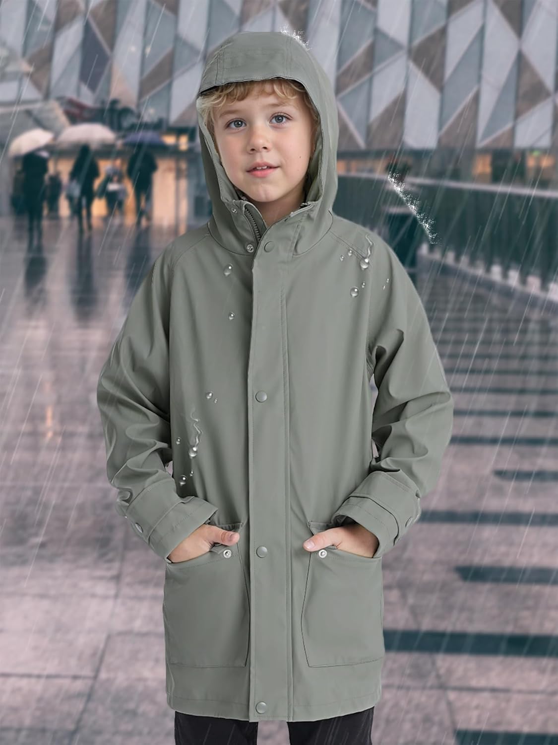 SOLOCOTE Kids Rain Jacket Hooded Lined Rubber RainCoats for Girls Boys Waterproof Windproof Size 5-14Y