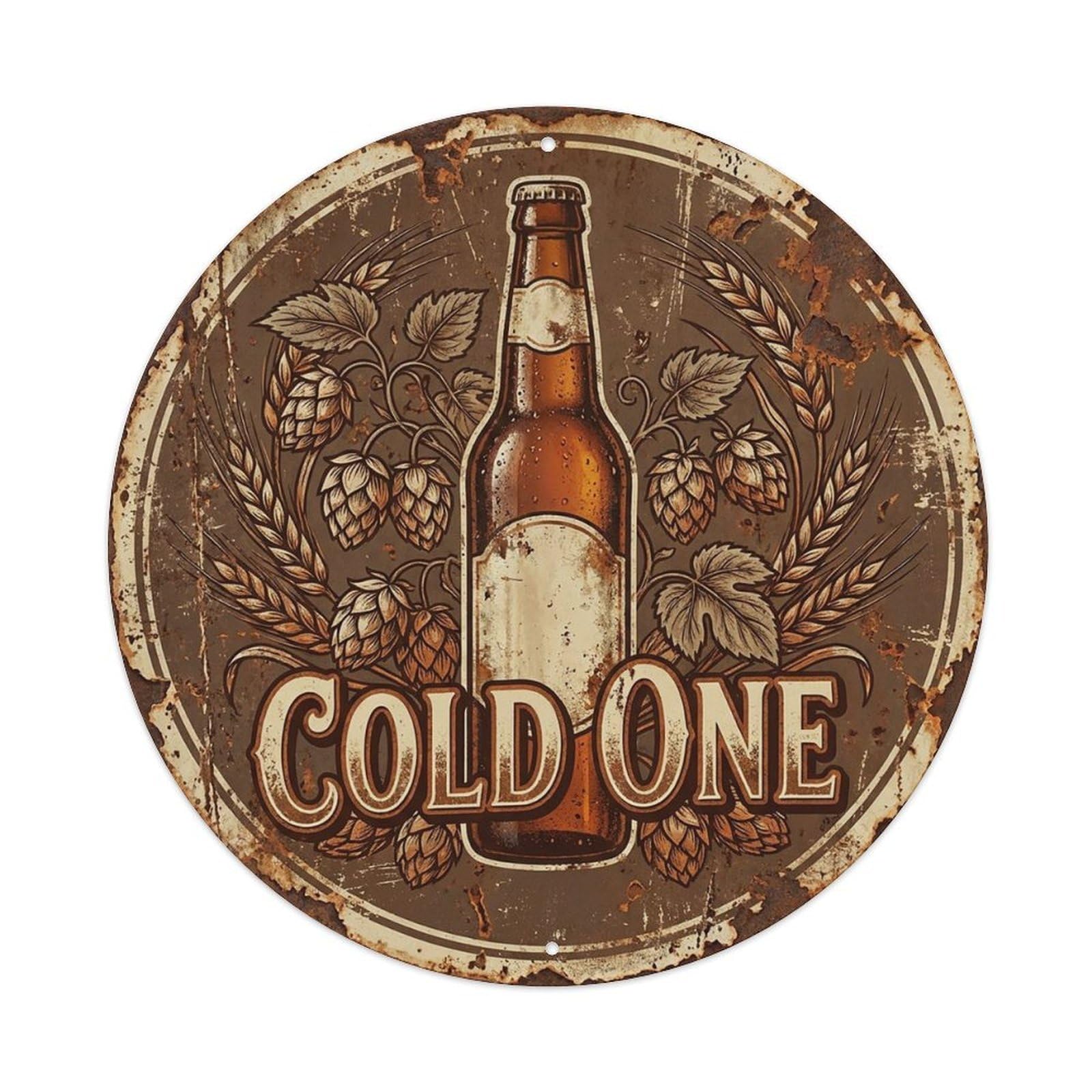 Vintage Beer Rustic Cold One Retro Bar for Pub Vintage Metal Tin Sign Plaque Wall Decor for Cafe, Club Bar, Office, Garden Metal Poster 8x8Inch