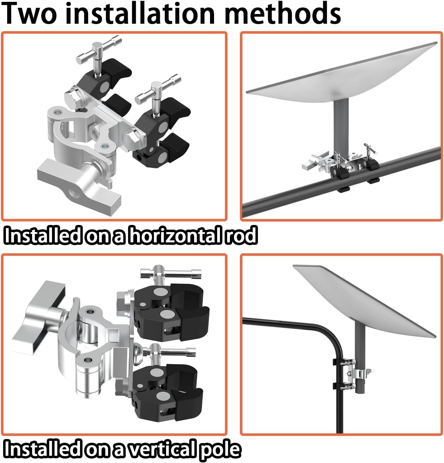 Universal Mounting Clamp for V1 and V2 Starlink Dish, RV Ladder Tubing Holder for Starlink Dish, Camper Roof Railing Mount for Starlink （Made of 316 Stainless Steel and Aluminum)
