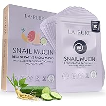 LA PURE Snail Mucin Mask &ndash; 10ct Korean Sheet Mask Pack for Signs of Aging, Aid Skin Repair &amp; Hydration &ndash; Pure Snail Mask for Face with Collagen &amp; Hyaluronic Acid &ndash; Cruelty-Free Hydrating Sheet Mask