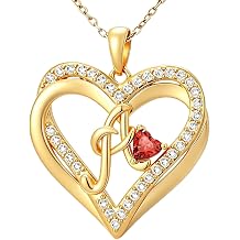 Heart Initial Necklaces for Women - Alphabets Letters Pendant Necklace with Birthstone 14K Gold Plated Name Jewelry Christmas Valentine Mothers Day Birthday Gifts for Women Her Friend