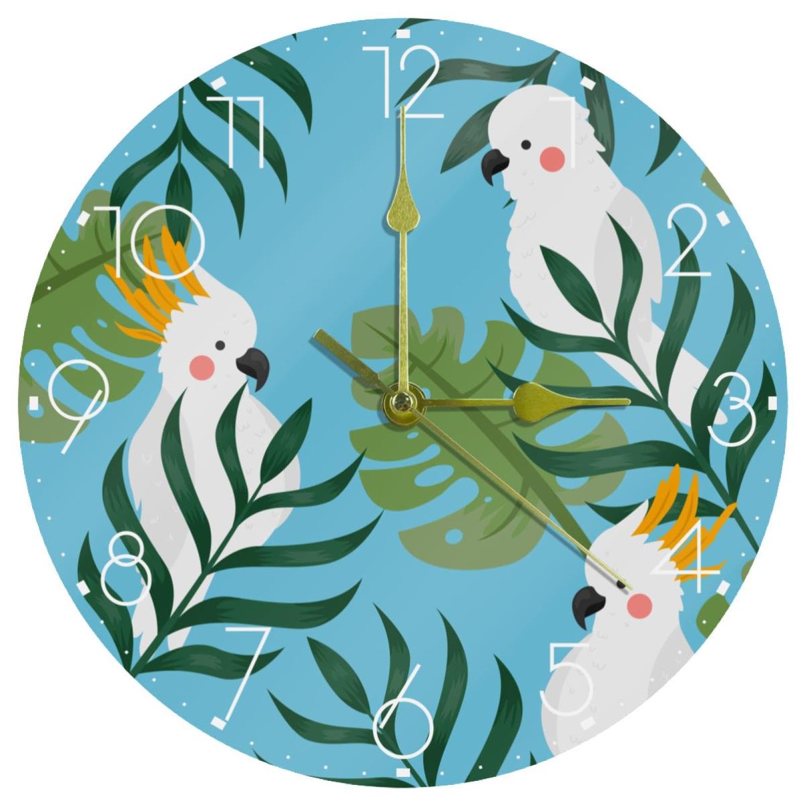 Horloge murale pour chambre à coucher au design de perroquets tropicaux