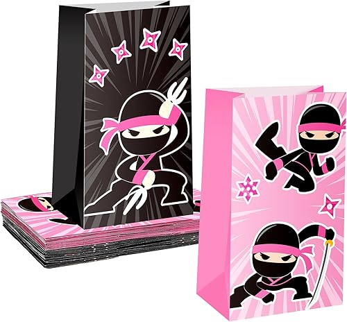 Miniatura 7 de 24 bolsas de regalo de fiesta ninja, bolsas de regalo ninja de cumpleaños, suministros de fiesta de cumpleaños ninja, bolsas de dulces con temática