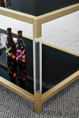 Miniatura 4 de AGV LIGHTING Mesa auxiliar BLEVIO 202205, mesa de centro de vidrio de doble capa para espacio vital, parte superior de vidrio ultra negro, patas