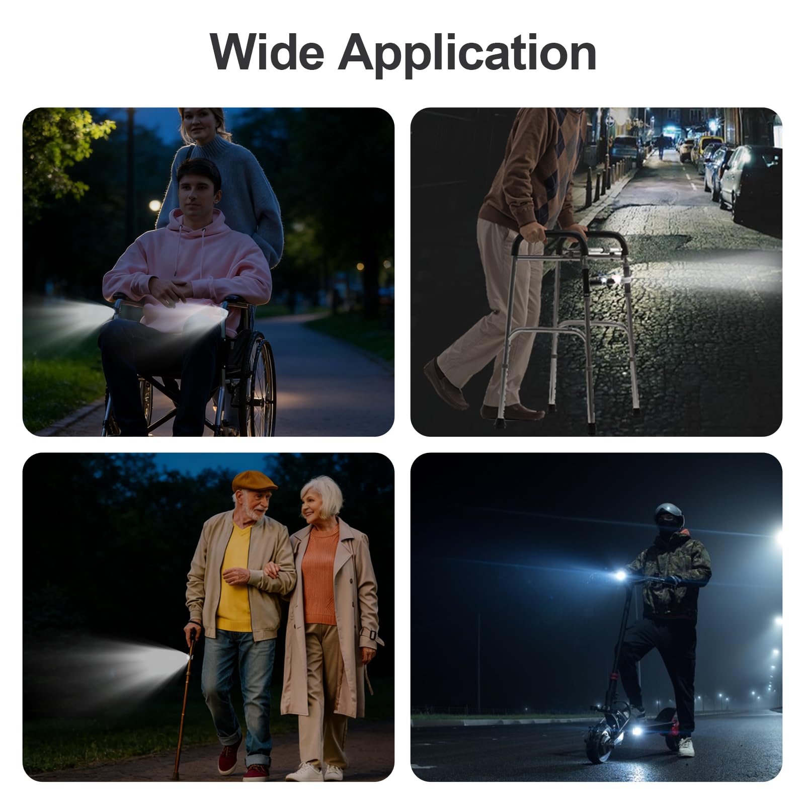 Walker Lot de 2 lampes de poche LED pour fauteuil roulant avec 3 modes pour béquilles, cannes, déambulateurs