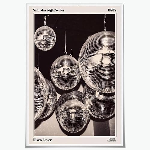 Póster de pared de bola de discoteca de los años 70, póster vintage de periódico en blanco y negro, impresión en lienzo estético retro para bar, disponible en Yaxa Colombia