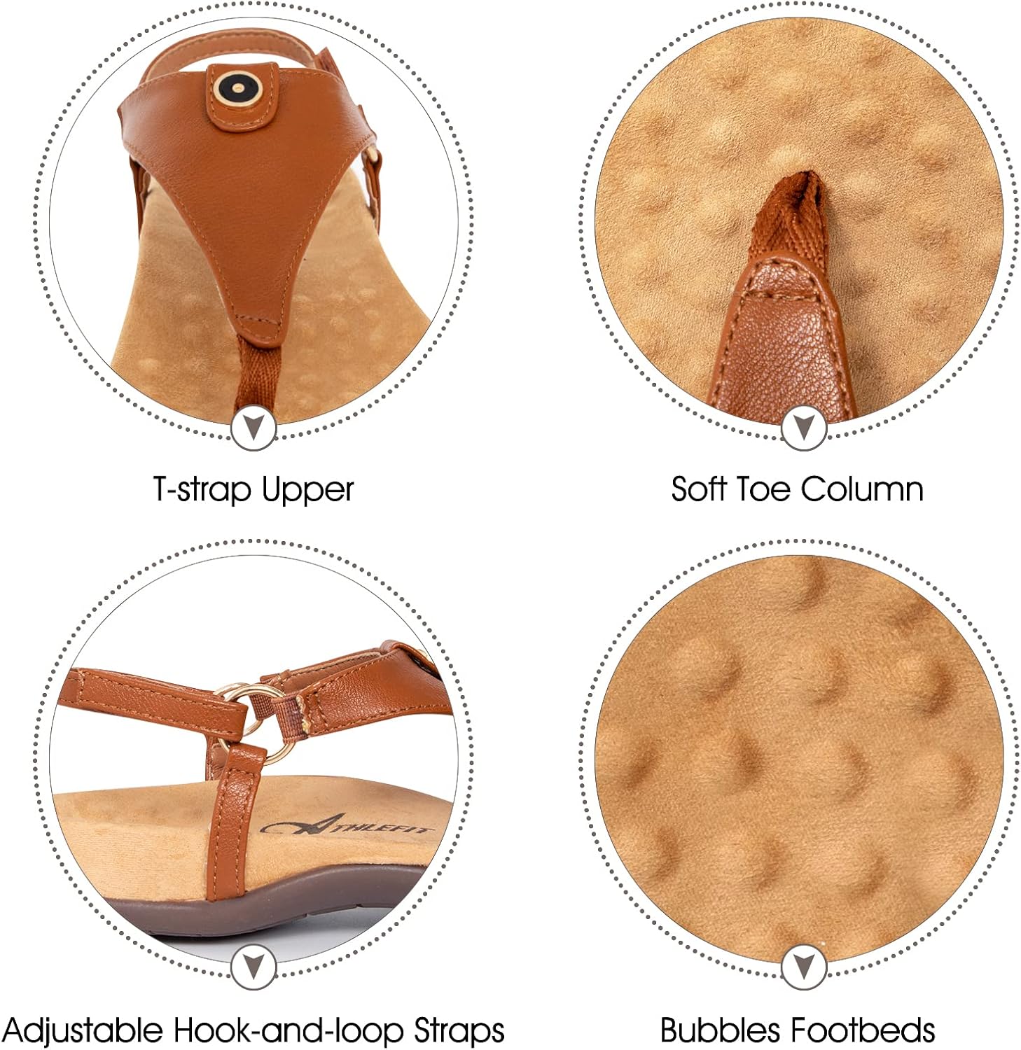 Athlefit Women's Comfortable Orthopedic Sandals Thong Dressy T-Strap Orthotic Casual Summer Arch Support Sandals - Image 5