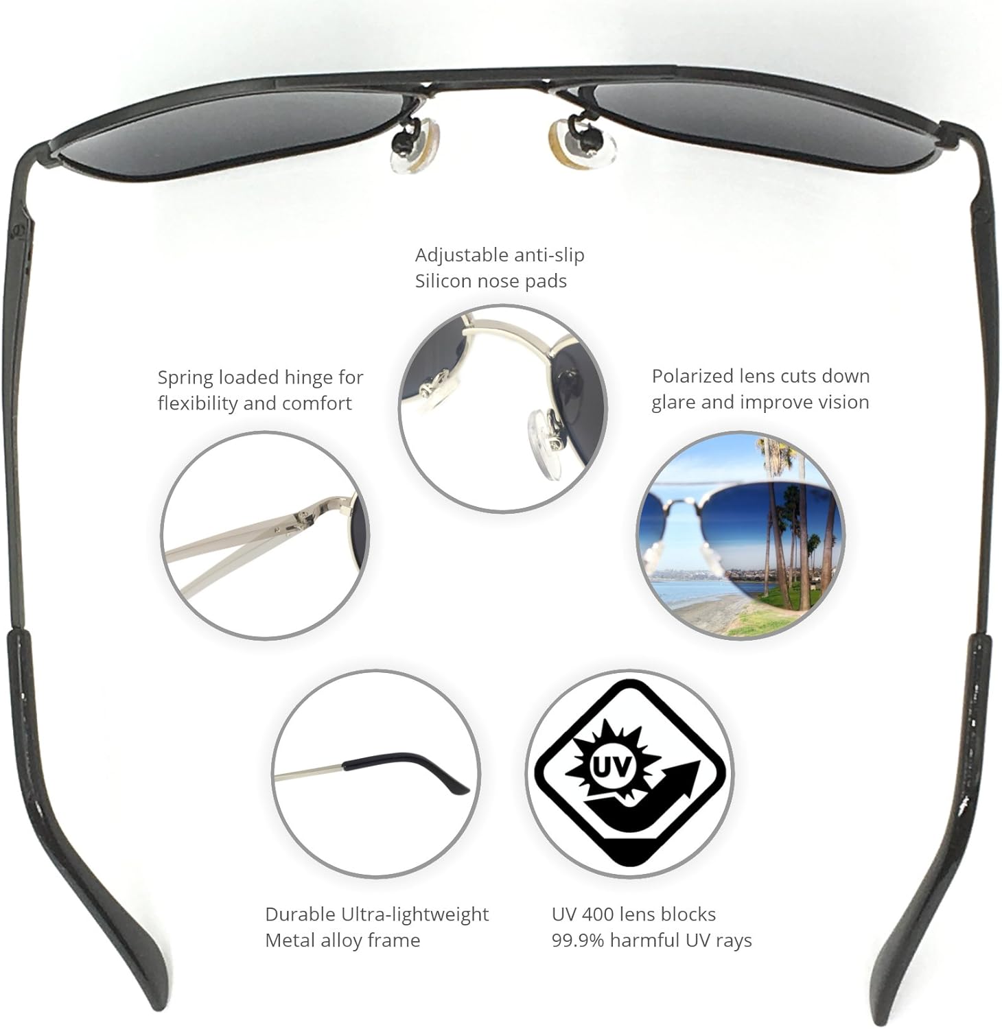 J+S Premium Military Style Classic Square Aviator Sunglasses, Polarized, 100% UV protection for Men Women - Image 3