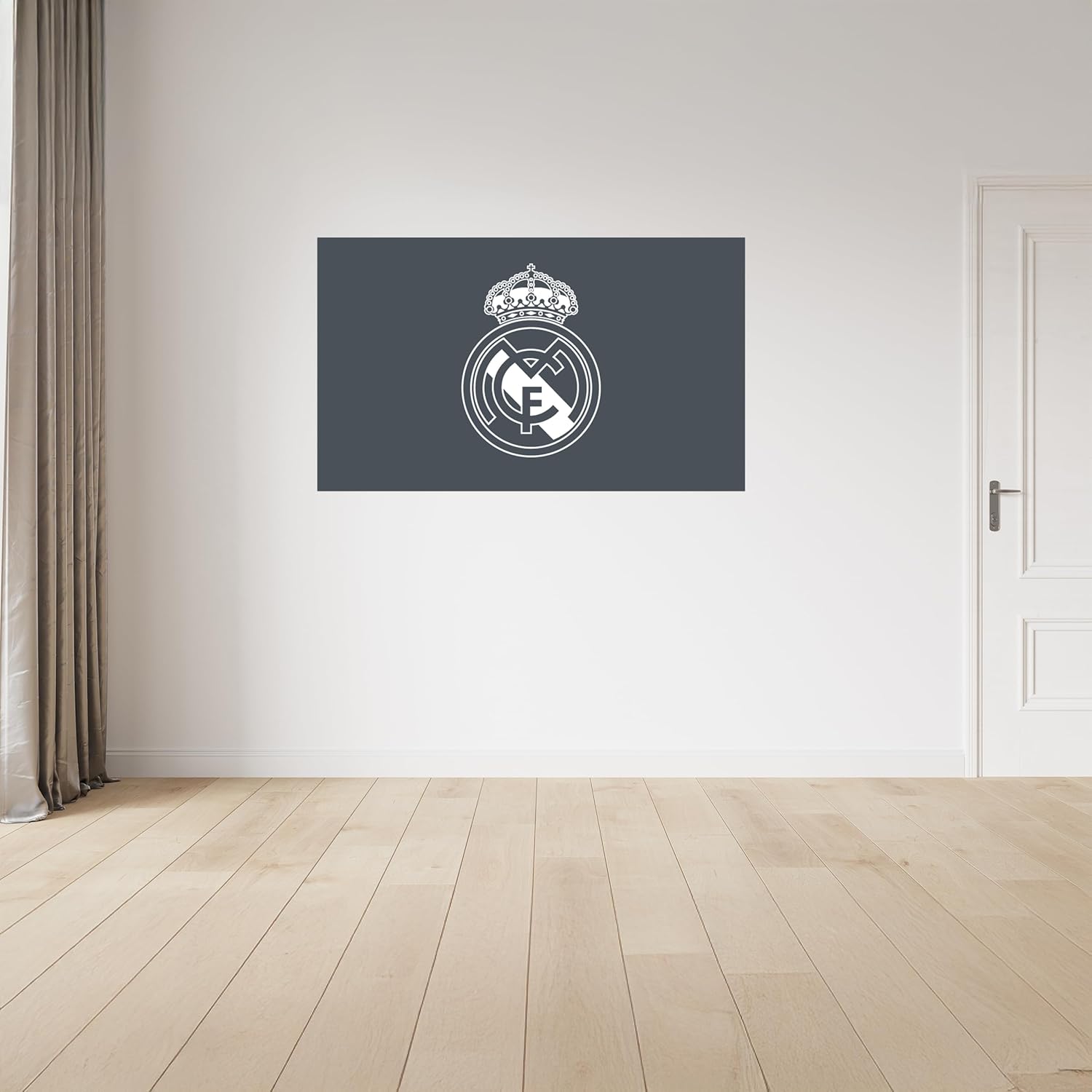Licensed Decor Real Madrid Vinyl Wall Sticker - Small (65cm (w) x 40cm (h) - White Crest on Cool Grey