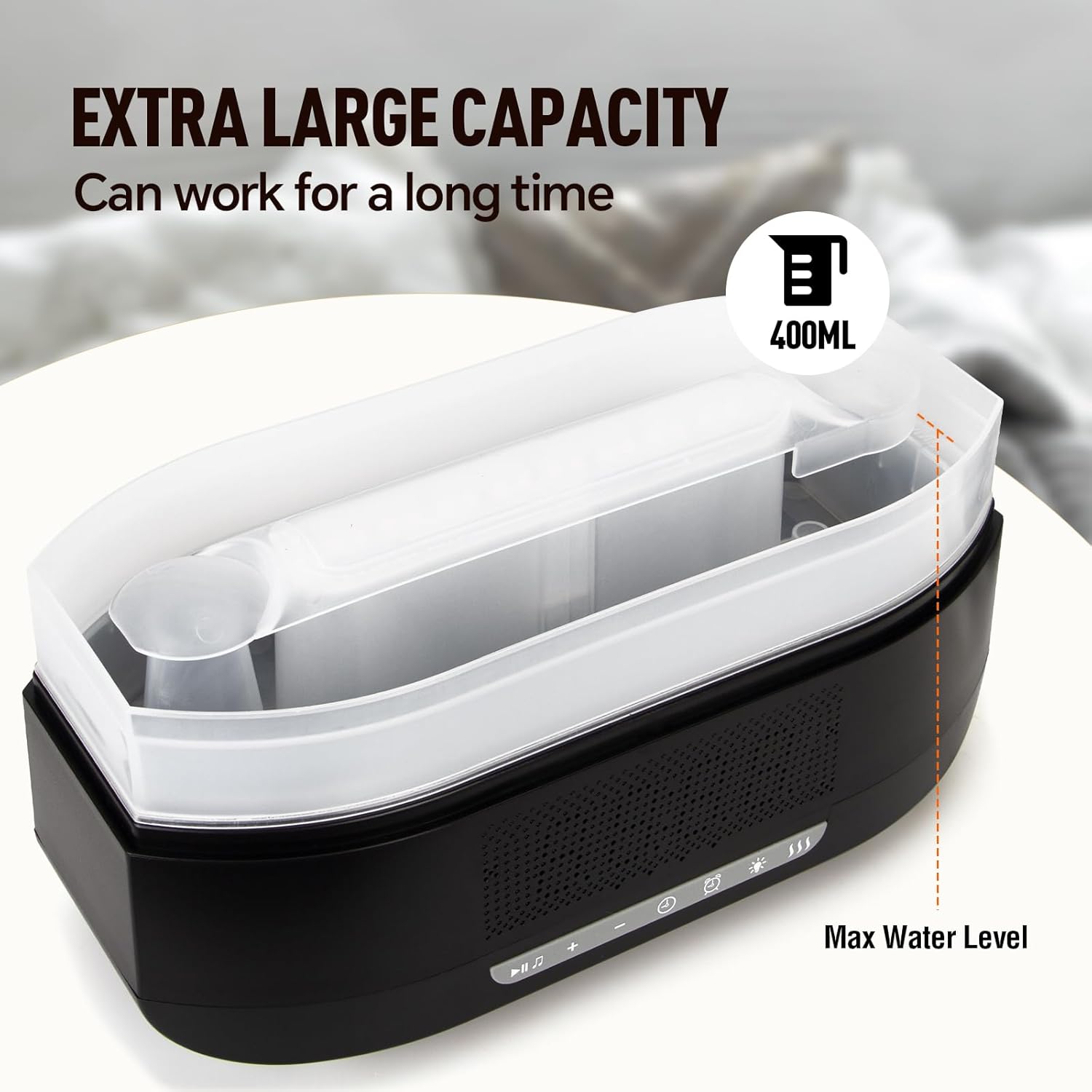 Aroma Diffuser with Bluetooth Speaker, 5-in-1 Essential Oil Diffuser Flickering Flame, 400mL Humidifier LED Clock Remote, Quiet for Bedroom Home Office Auto Shut-Off Gift (Black)