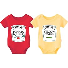 YSCULBUTOL 2-Pack Baby Twins Bodysuits Ketchup Mustard Funny Infant Clothes Unisex Twin Outfits 0-12 Months