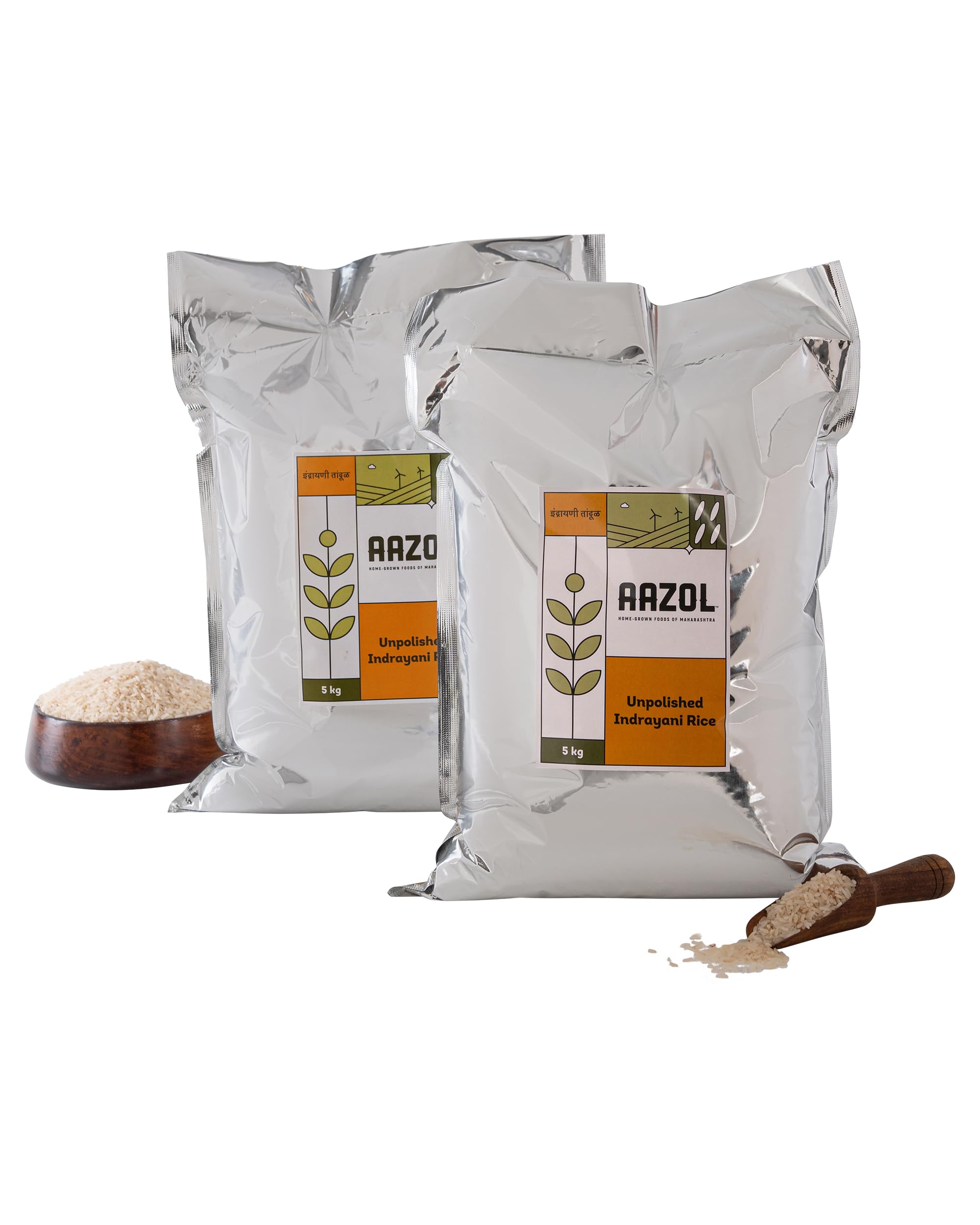 Aazol Unpolished Indrayani Rice - 10kg (5kg - Pack of 2) | Sticky Rice | Perfect for Asian Dishes | Naturally Aromatic | Hand Pounded Native Variety