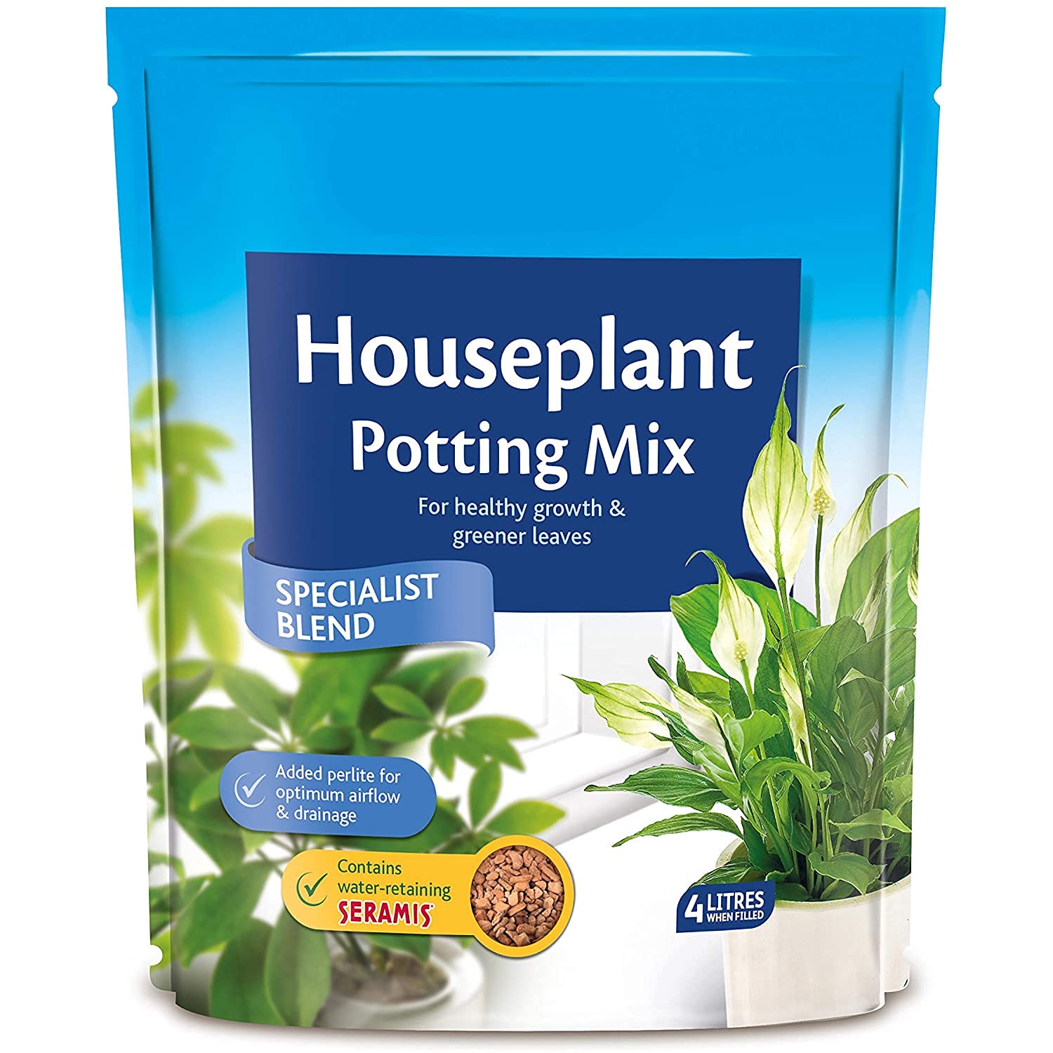 CUQOO Houseplant Potting Compost Mix Enriched with Seramis Granules in 4L Houseplant Compost