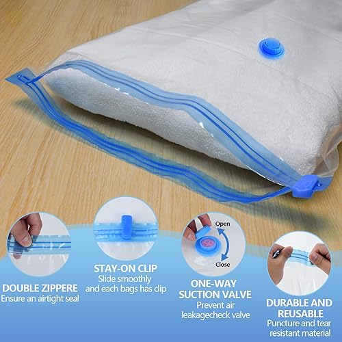 Miniatura 3 de Bolsas de almacenamiento al vacío para viajes con bomba de aire eléctrica, paquete de 15 (3 jumbo, 3 grandes, 3 medianas, 3 pequeñas, 3 bolsas