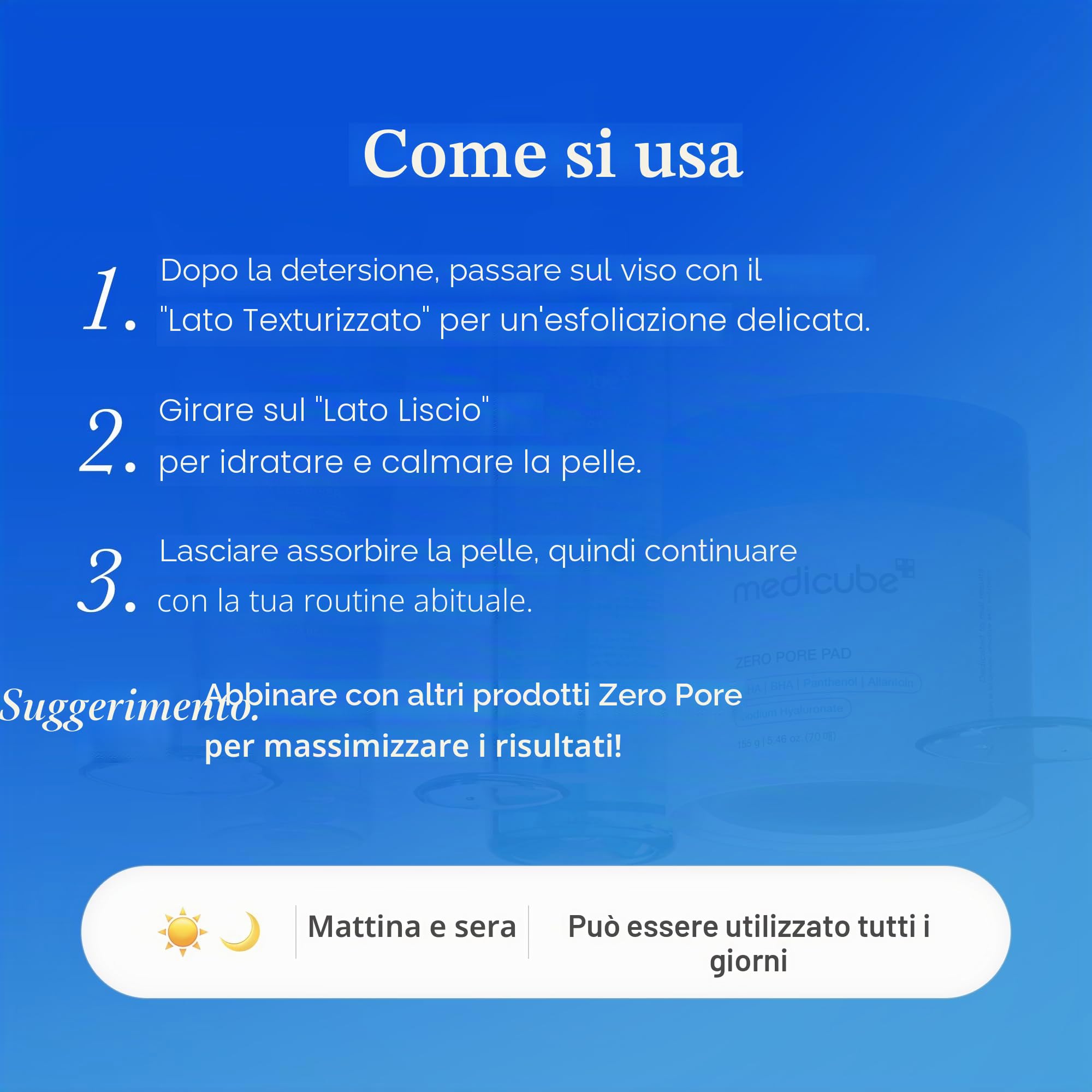 medicube Zero Pore Pads 2.0 Tamponi Tonici Per Il Viso A Doppia Texture Per L'Esfoliazione E La Cura Dei Pori Con Acido Lattico Al 4,5% E Acido Salicilico Bha Allo 0,45%, (70 Unità)