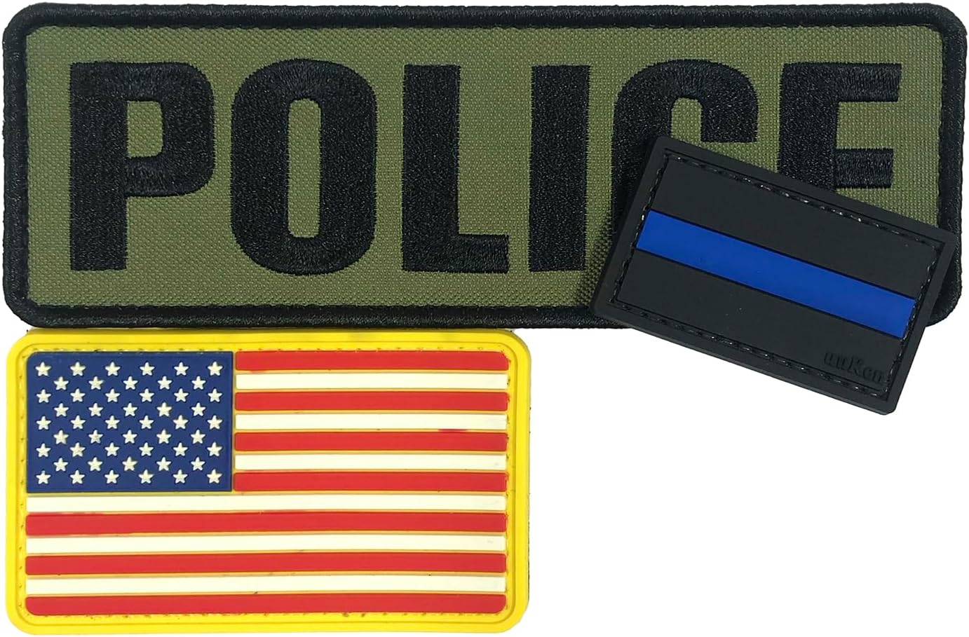 3Pcs Police Embroidered Patches 6"×2" with Hook Fastener Back for Backpacks Vests Clothing Plate Carriers (3Pcs,Green,Flag,Thin Blue Patch)