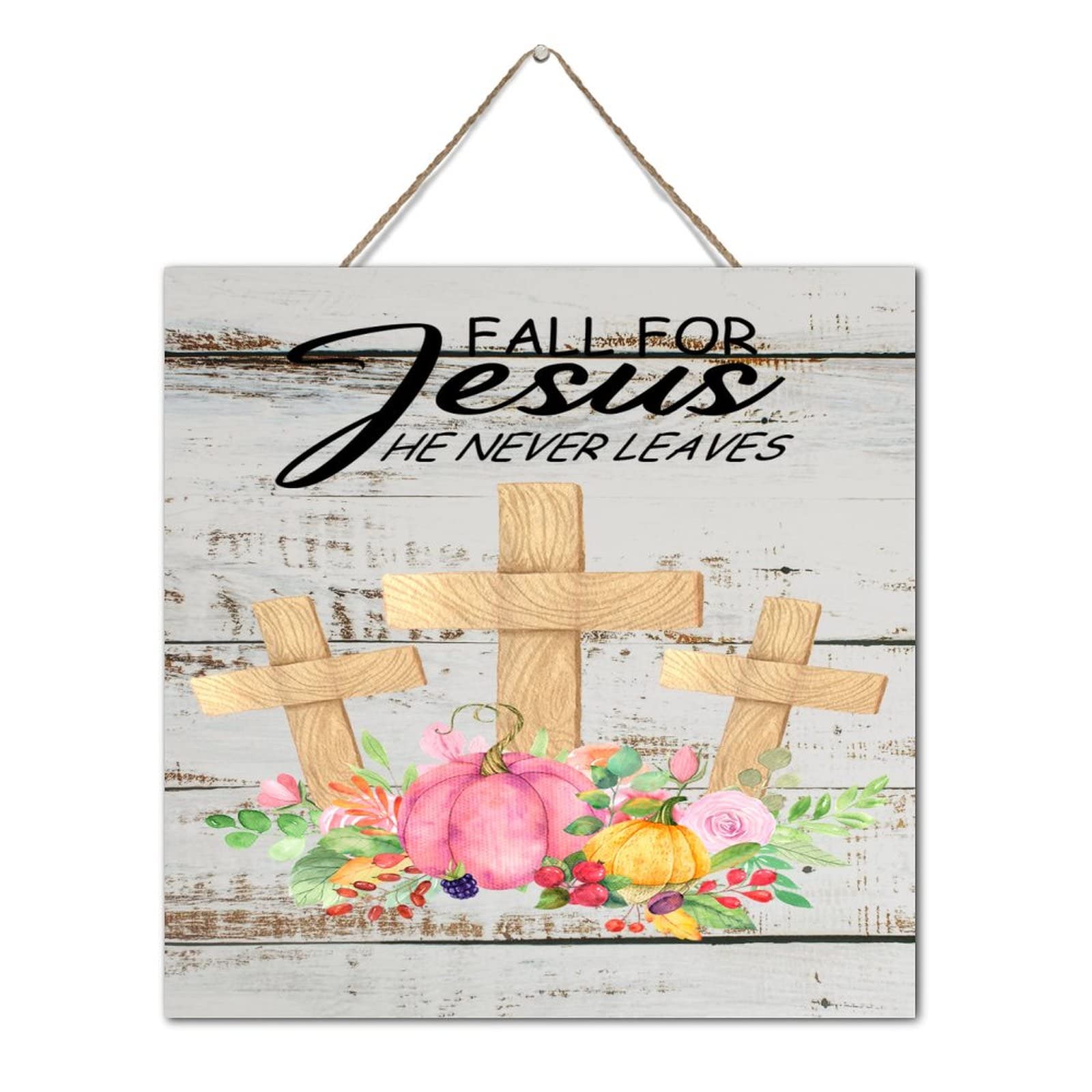 Décoration murale en bois pour porche d'automne Plaque Jésus 30cm