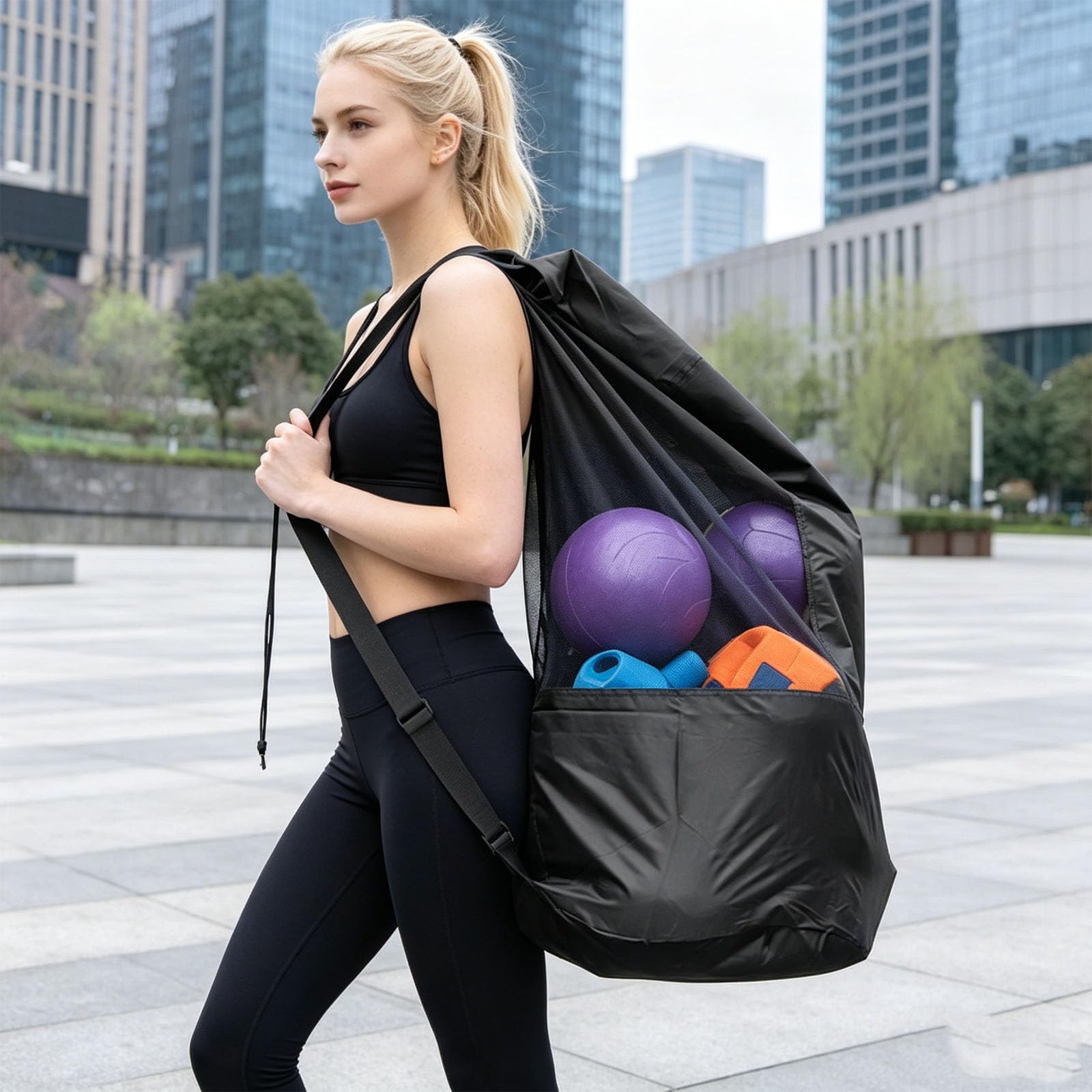 Borsa Per Palloni in Rete, 15-20 Sacca in Rete Palloni da Calcio, Borsa a Tracolla Impermeabile per Allenamento di Calcio, Basket, Volley e Rugby