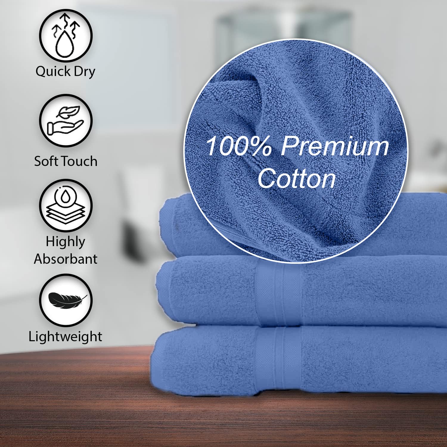 KAHAF COLLECTION Toallas de baño 100 % algodón, 24 x 48 pulgadas, secado rápido, altamente absorbentes, suaves al tacto, gimnasio, spa, baño, ducha, piscina, toallas suaves de lujo (azul, 24 x 48