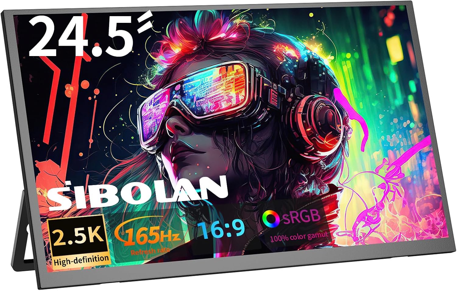 24.5" 2.5K Portable Monitor 160Hz QHD Gaming Monitor 100% sRGB IPS Large Screen, USB-C HDMI External Second Screen with Kickstand, Travel Monitor for Laptop, PC, Phone, VESA Mountable