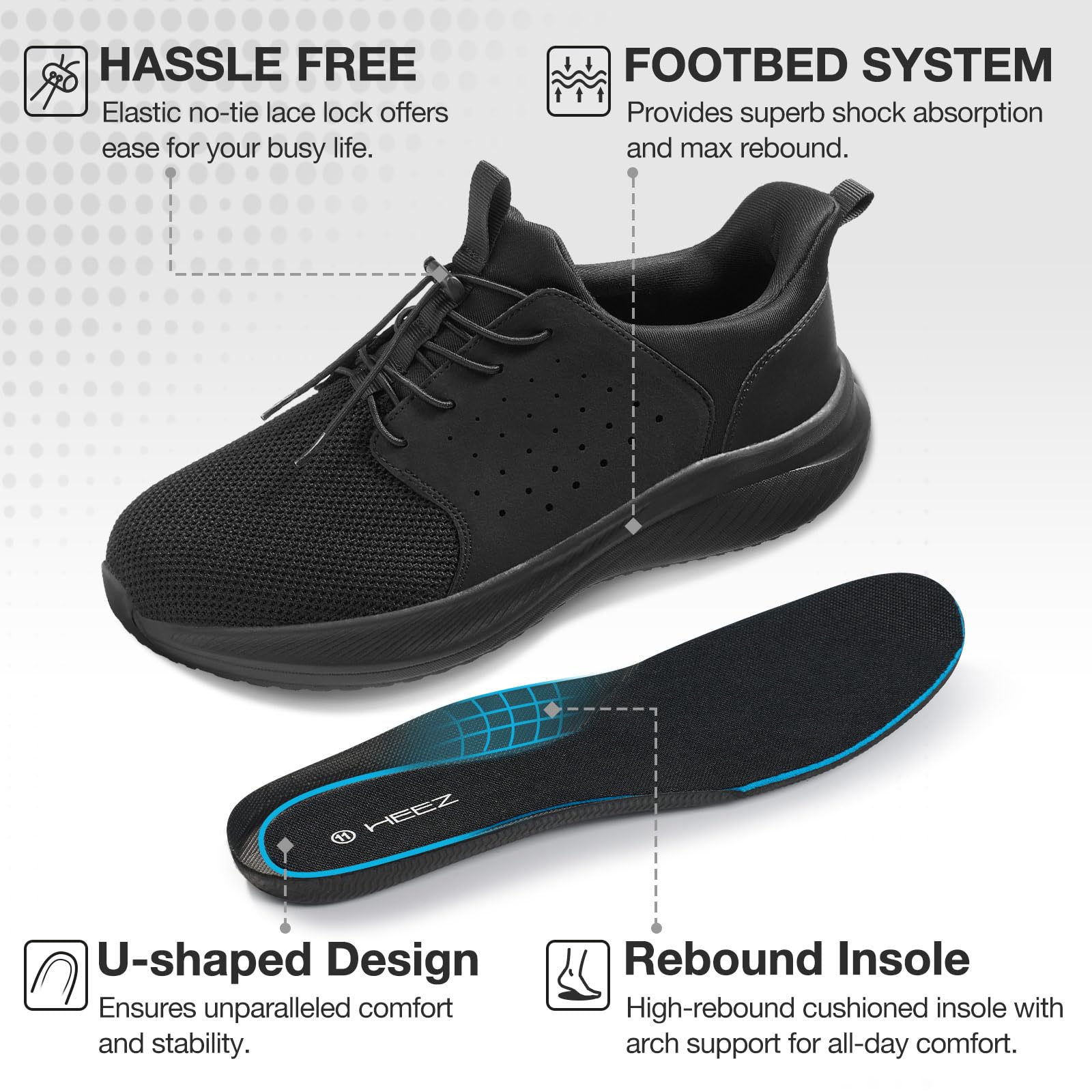 HEEZ Zapatillas de Deporte Slip On Zapatillas Running Hombre Ligeros Transpirables Caminar Bambas Casual Gimnasio Fitness Gym Atlético Trekking Tenis Asfalto Trabajo Sneakers