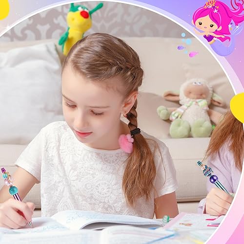 Miniatura 6 de Fulmoon 24 bolígrafos de plástico con cuentas a granel con 108 cuentas surtidas, 24 dijes de playa, juego de bolígrafos con cuentas de tinta negra,