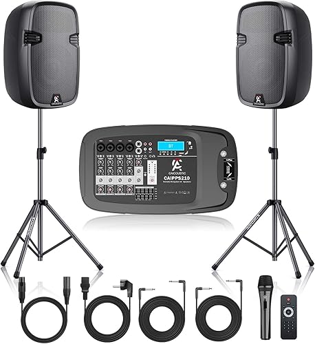 Miniatura 5 de Sistema PA portátil de 8 canales con Bluetooth, micrófono, 2 soportes para altavoces, USB, efectos de reverberaciónretardo, perfecto para eventos al