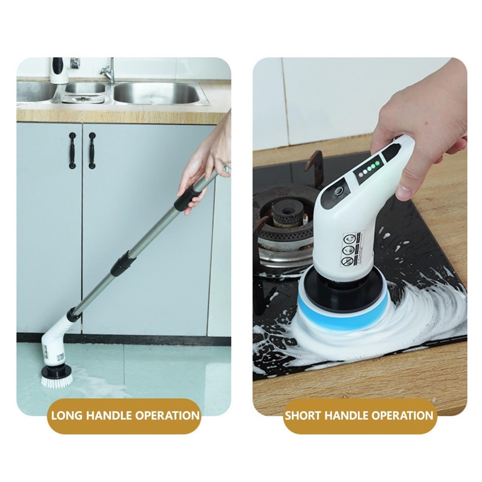 Fregadora Giratoria Eléctrica, Cepillo De Limpieza Retráctil Con Brazo De Extensión Ajustable Y 8 Cabezales De Cepillo De Repuesto, Fregadora Eléctrica Inalámbrica Impermeable IPX8 For Baño, Cocina, B