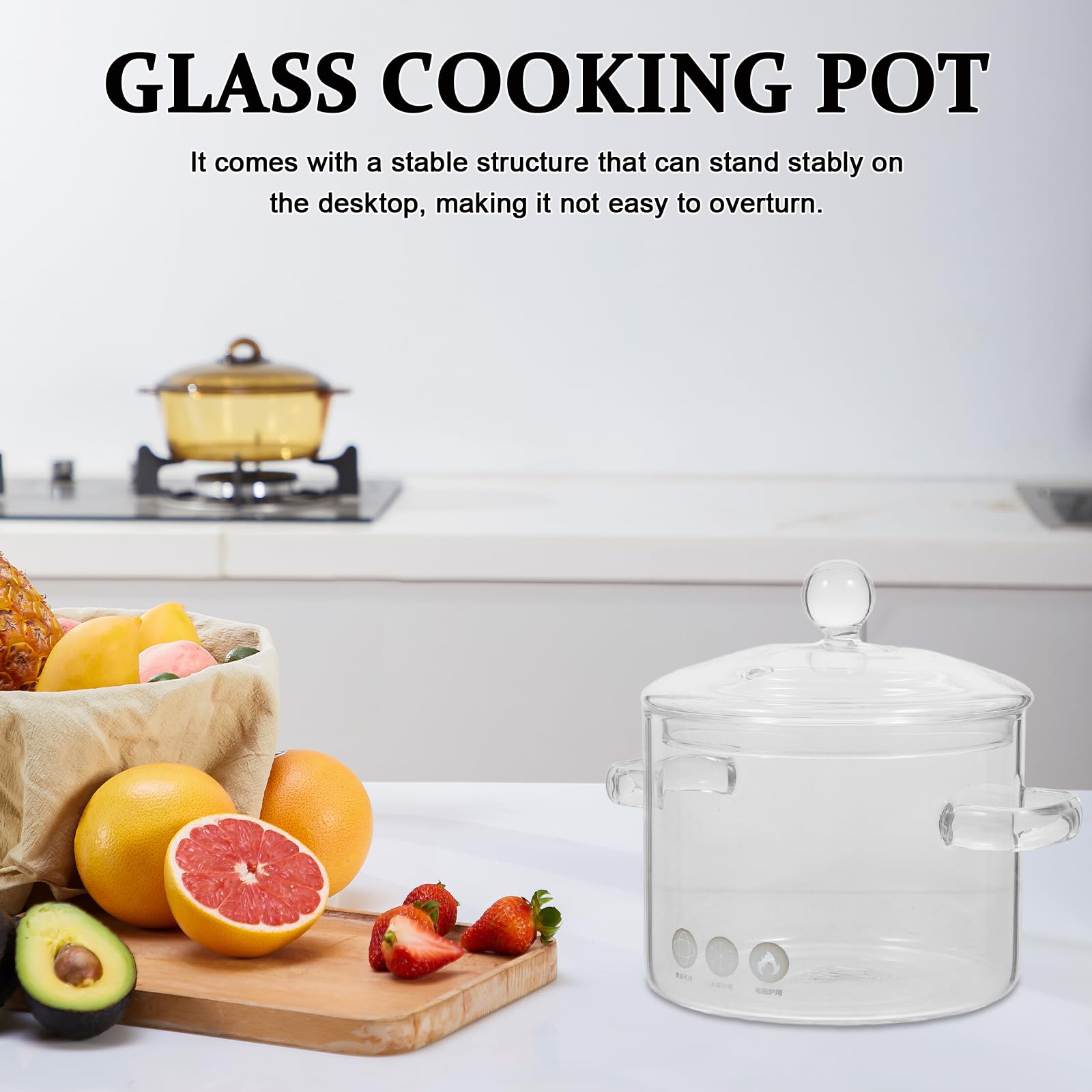 Vaguelly 2 stuks glazen kookpan met deksel 1350 ml soeppan