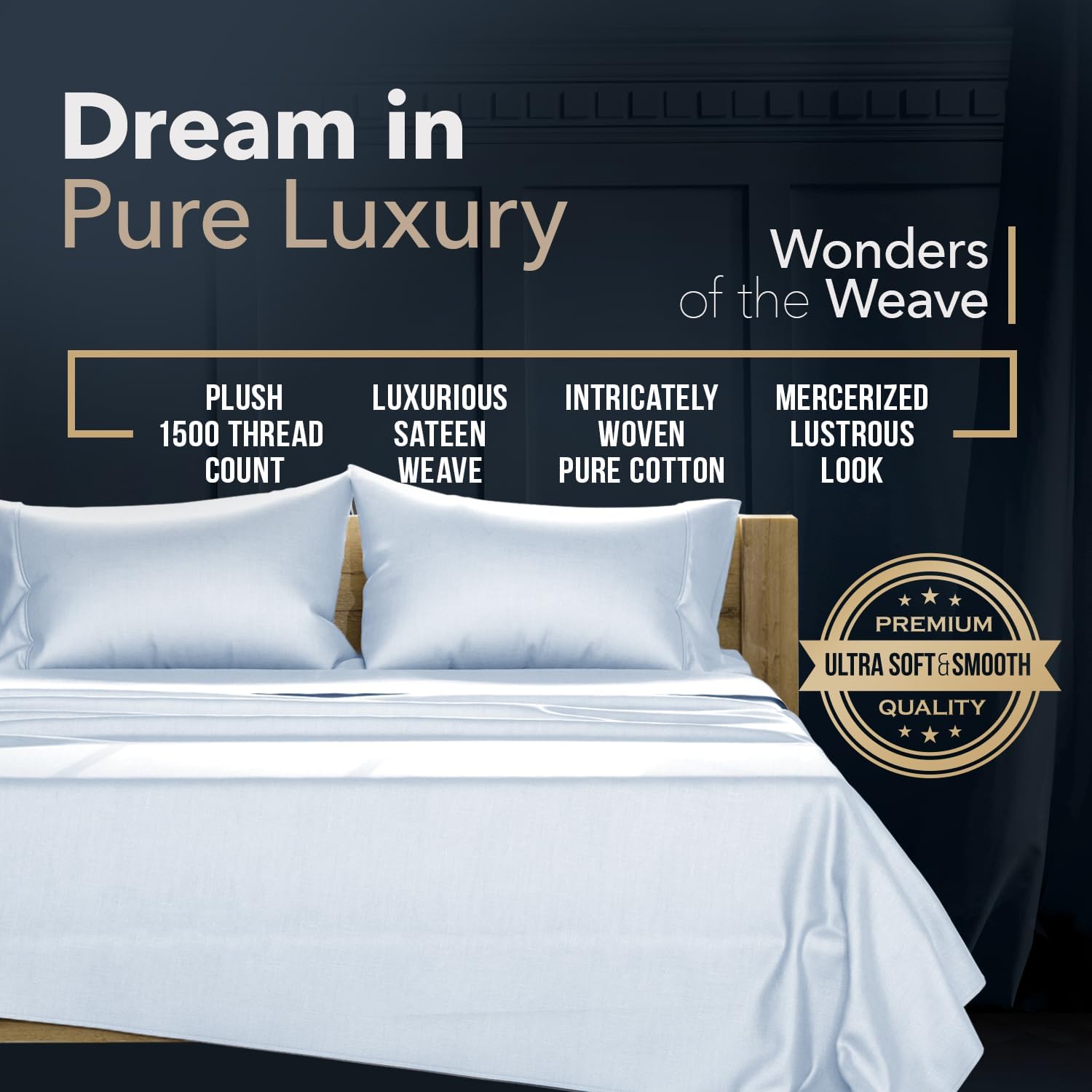 Texas Linen Co. 100% Egyptian Cotton Queen Sheets Set - Luxury 1500 Thread Count Egyptian Cotton Sheets Queen Size Bed Set, 17" Deep Pocket, Soft, Cooling Sateen Hotel Quality Bedding Set - Light Blue - Image 3