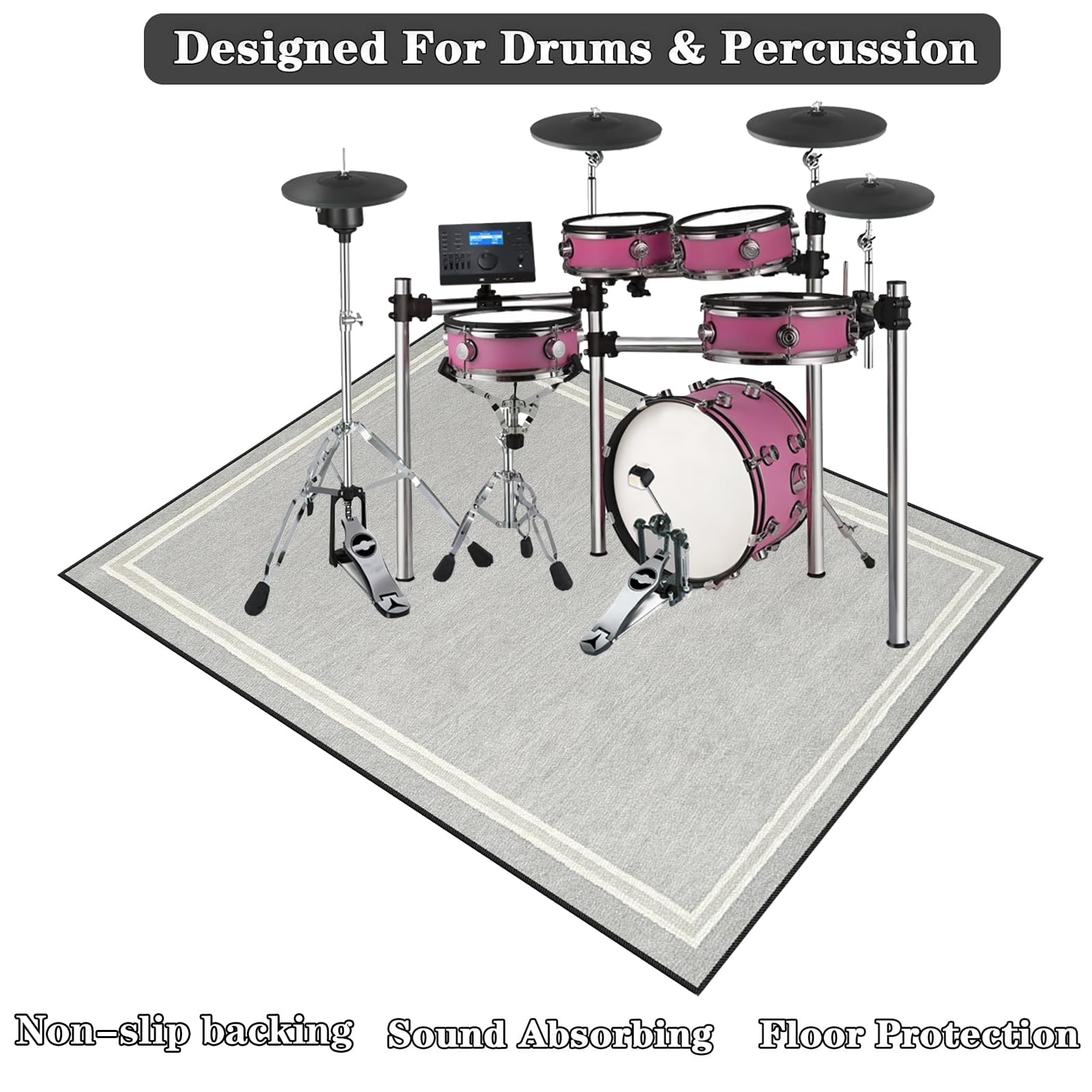 Drum Teppich, Schlagzeugteppich, Elektrisches Schlagzeug Teppich, 160 x 100 cm Grau Trommelteppich für Studio, Wohnung, Professionelles Schallschutz Trommelmatte, Music Carpet Innen und Außen