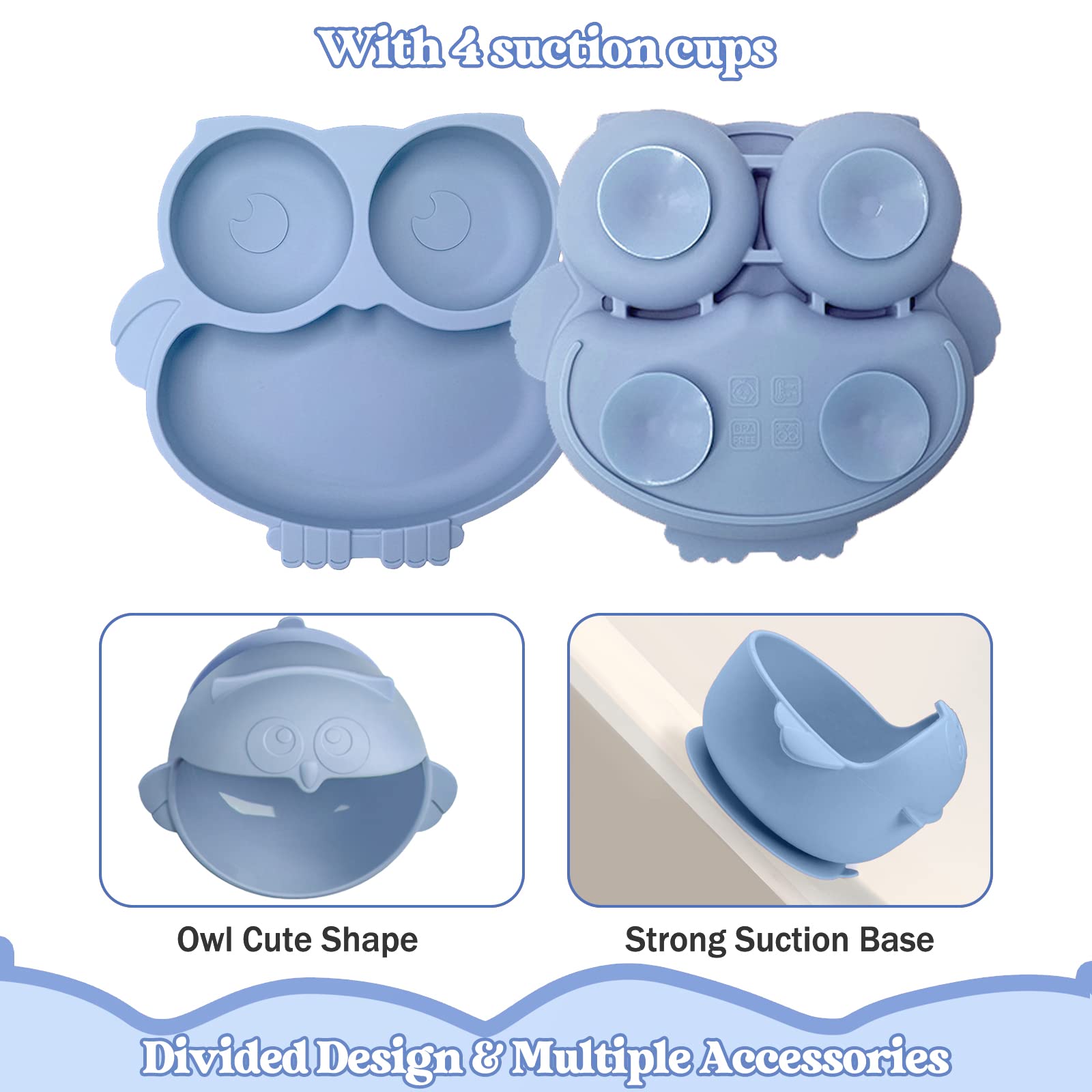 Set Svezzamento Bambini Bwaliffury 9 Pezzi - Piatti Con Ventosa, Cucchiaio, Bavaglino In Silicone Alimentare - Foto 10