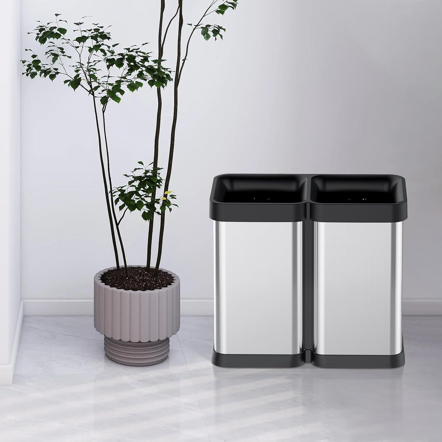 13.2 Gallon Trash Can, Dual Waste Bins, Soft Close Open Top Garbage Can, 2 x 25L, for Home, Office, Business