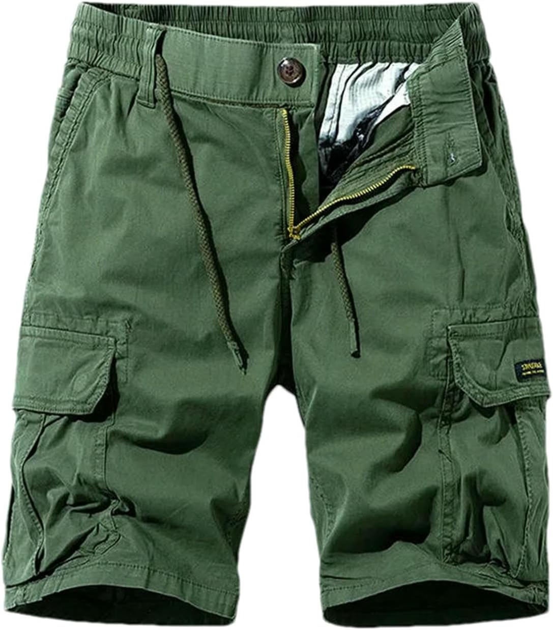 Men Summer Solid Color Leisure Cargo Comfortable Shorts Men Elastic Waist Loose Straight Design Shorts Male