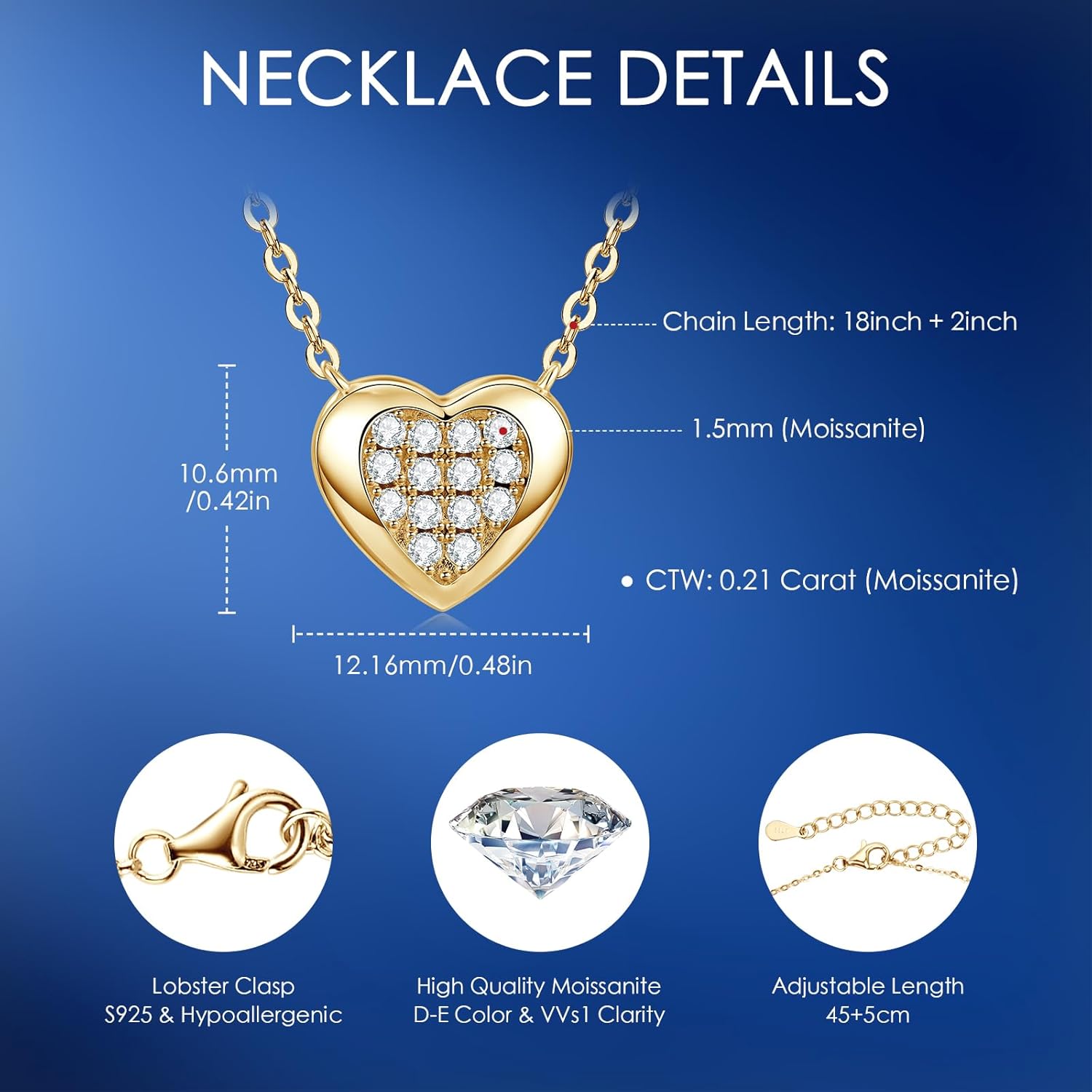 AINUOSHI Moissanite Heart Pendant Necklace for Women, 0.21CT Dainty Moissanite Heart Initial Necklace, Sterling Silver Pendant Necklace Anniversary Jewelry Valentine Promise Gift for Wife Girlfriend - Image 2