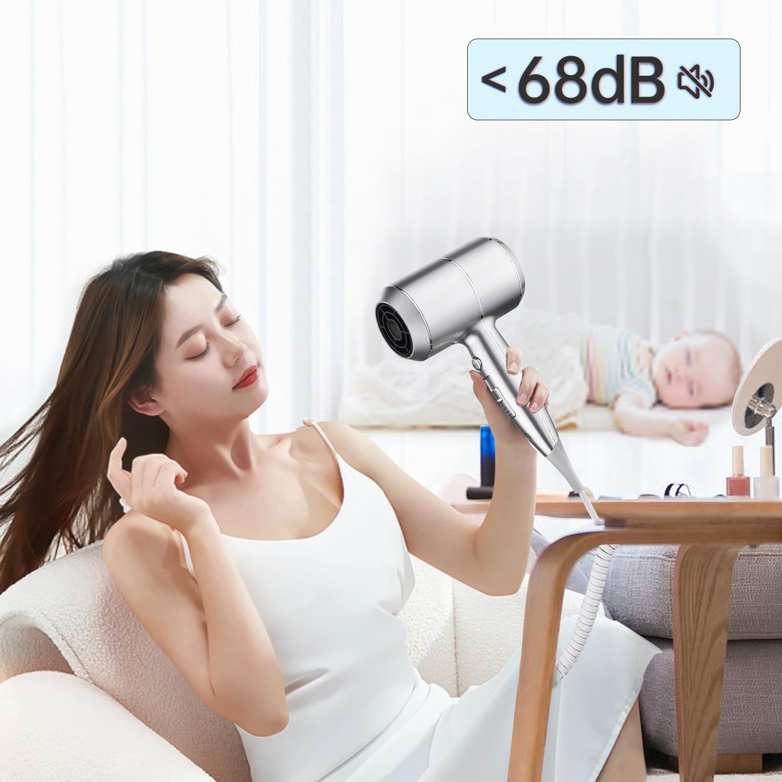 QL Asciugacapelli da Parete con Supporto e Porta USB,Phon per Capelli Muro con Ionico e ThermoProtect 2000watt,per Hotel Casa,Argento