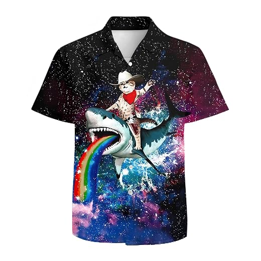 Mens Funny Hawaiian Shirts 3D Graphic Button Down Short Sleeve Tropical Holiday Beach Aloha Shirt