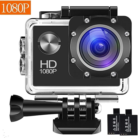 Action Camera, 12MP 1080P 2 inch LCD Screen, Waterproof