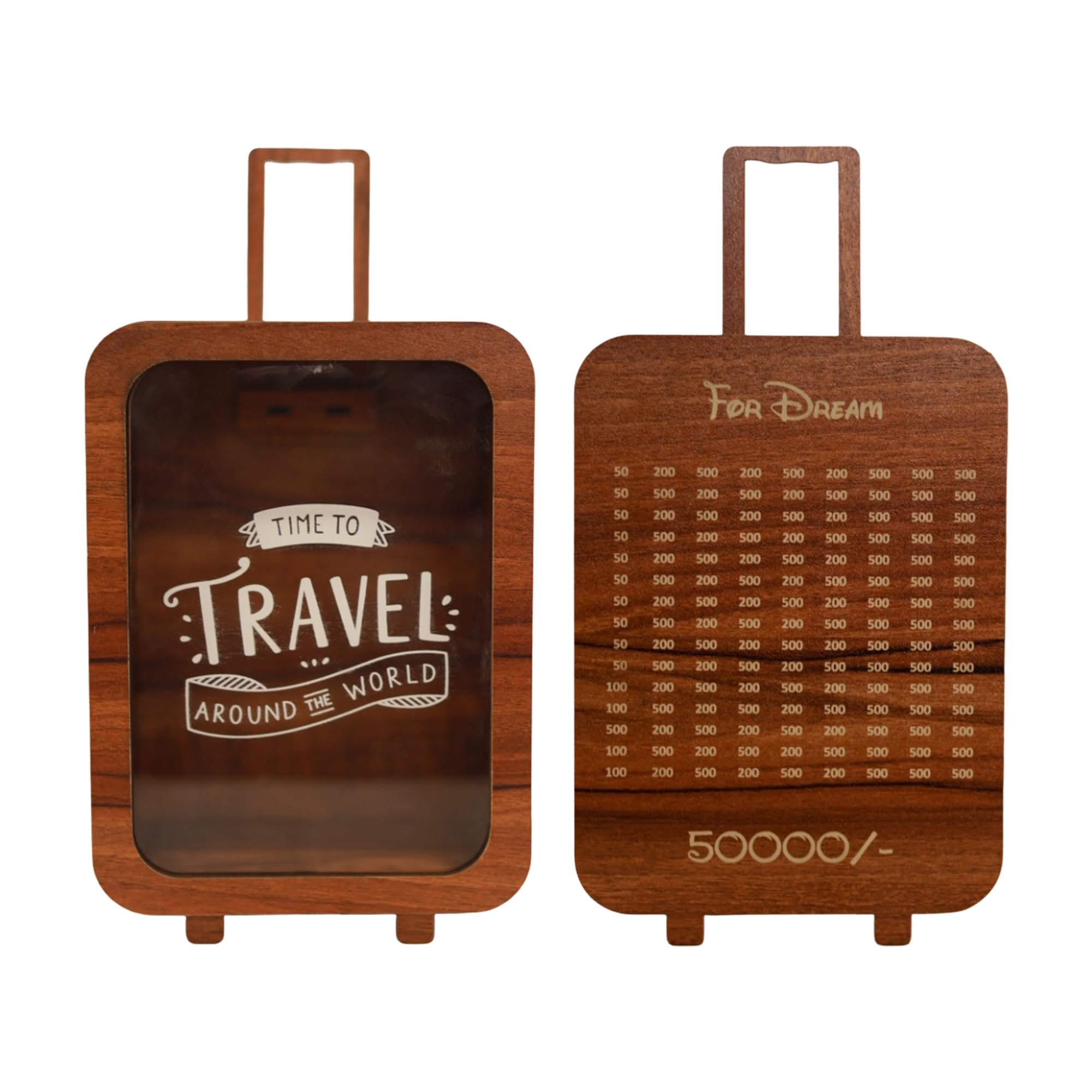 NATURETOTE Wooden Money/Piggy Bank Coin Box with Carved Design Money Collection Cash Box, Cash Vault Savings Challenge Bank Donation Box Smart Gullak with Numbers for Kids/Children (Travel Piggy Bank)