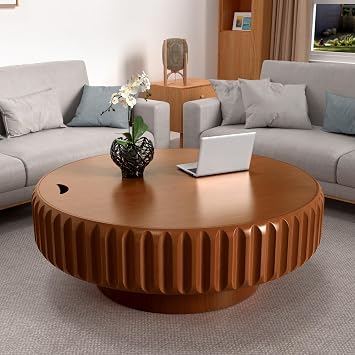Round Coffee Table with Storage Brown 39.37"