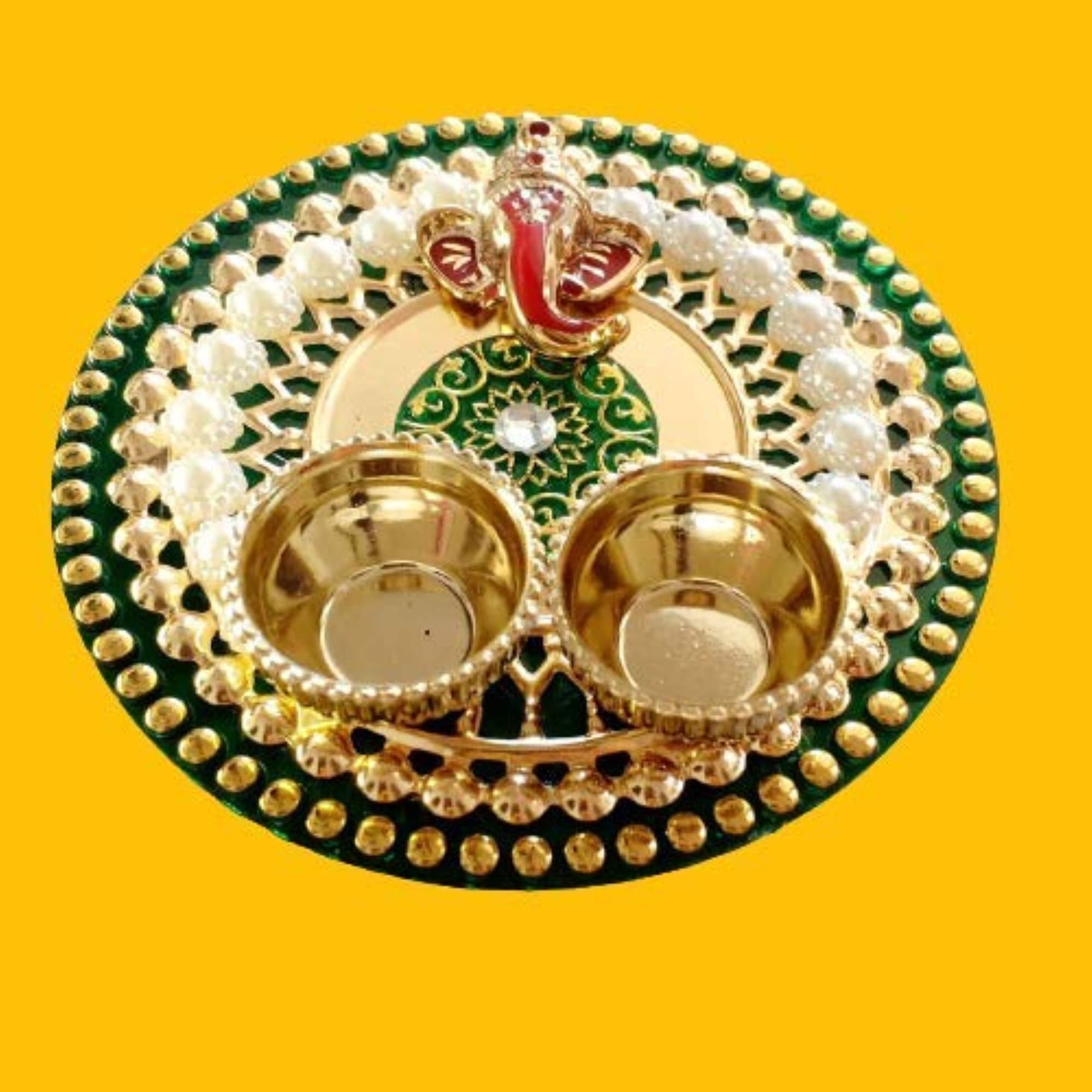 Elegant Pooja Thali Set - Haldi Kumkum Holder -2