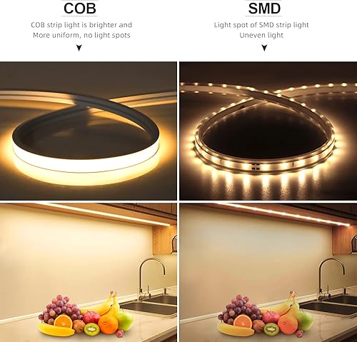 Miniatura 5 de Tira de luces LED COB de neón de 16.4 pies, 24 V, 1600 LED, sensor táctil de madera penetrable, impermeable, blanco, regulable, tira de luz de neón