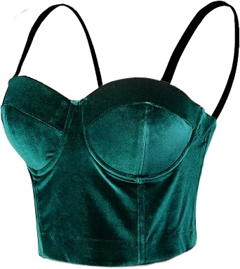 ELLACCI Velvet Soft Bustier Crop Top Push Up Womens Corset Top Bra Green