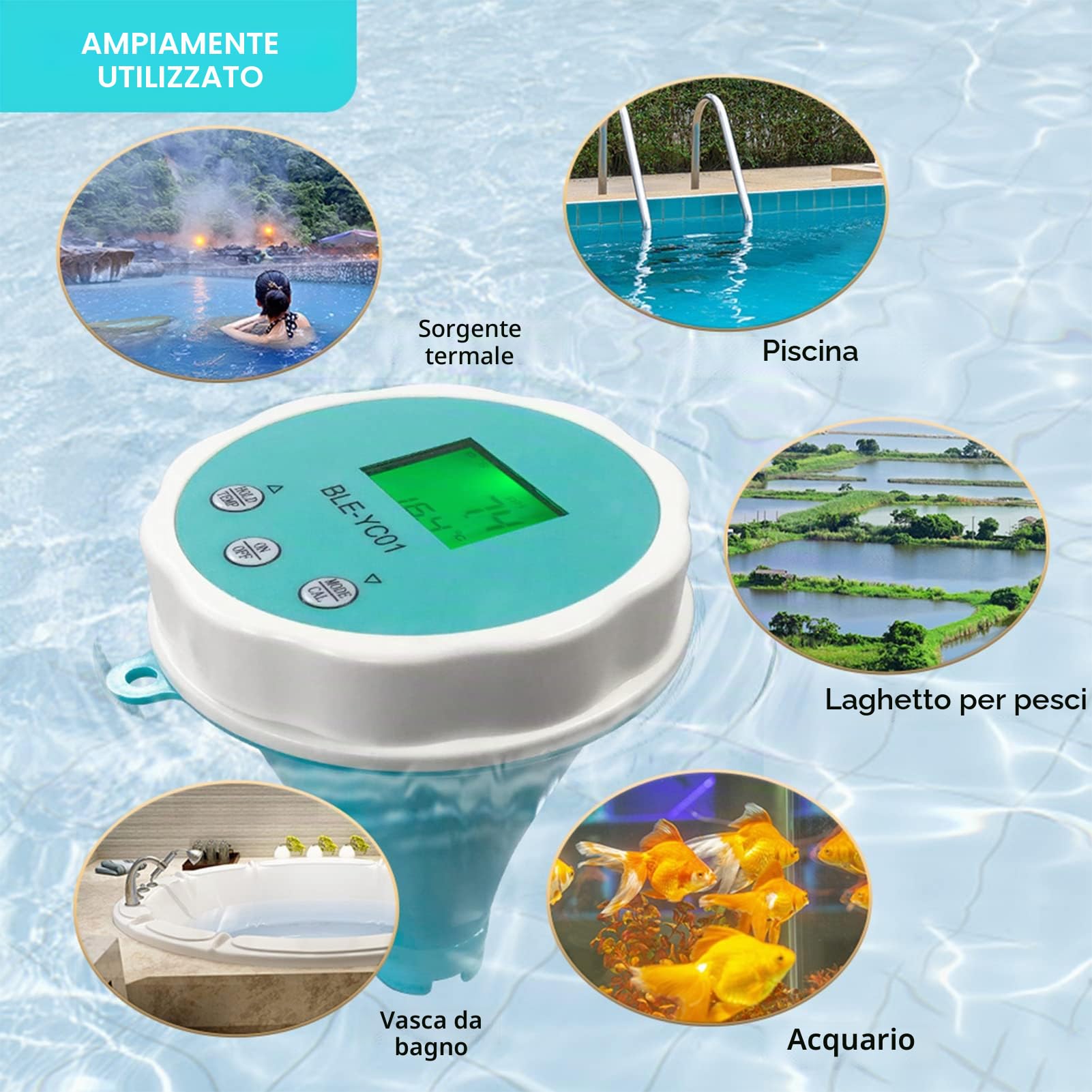 Misuratore pH Digitale 6in1 Test Cloro EC TDS ORP con Bluetooth per Piscina Acqua Potabile e Acquario Penna