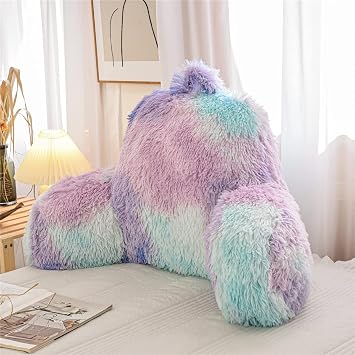 Holawakaka Reading Pillow for Sitting up in Bed Sofa Kids Teens, Backrest Pillow with Arms for Boys Girls Women Petites Pregnancy, Back Support Cushion for Couch Floor Nursery Playroom Multi-Color